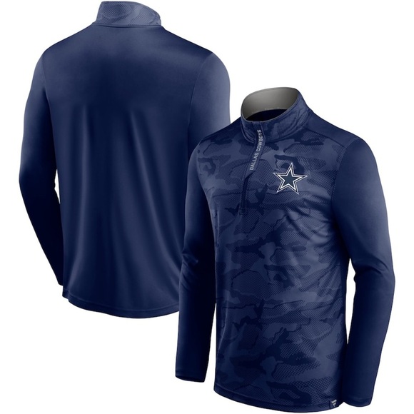 Men's Fanatics Navy Dallas Cowboys Camo Jacquard Quarter-Zip Jacket - Picture 1 of 7